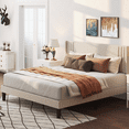 thumbnail image 4 of Lofka Queen Bed Frame with Wingback Headboard, Metal Bed Frame 850lbs Capacity, Noise-Free Under Bed Storage, Beige, 4 of 7