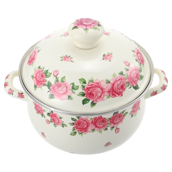 ELAYARD Retro Enamel Soup Pot with Nonstick Coating and Double Handles, Cookware for Home Kitchen Use