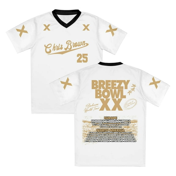 Breezy Bowl XX Tour 2025 T-shirt V-Neck Short Sleeve White Jersey Shirts Women Men Outdoor Streetwear Tops