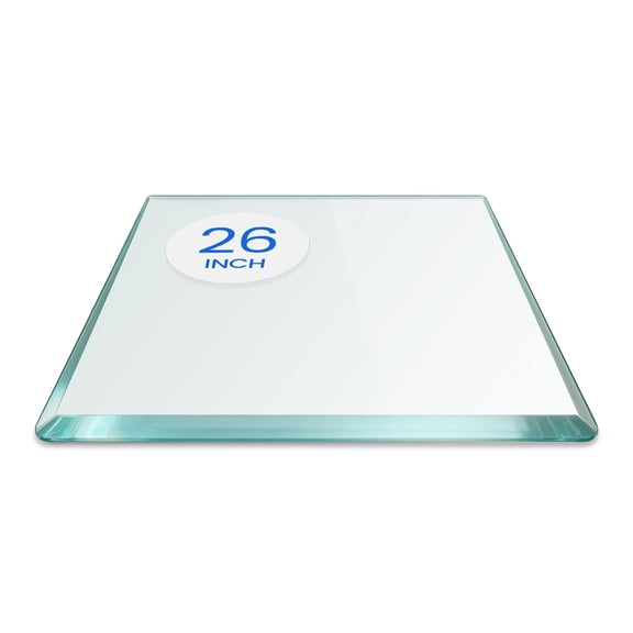 Dulles Glass Tempered Glass Table Top, 26x26" Square, 1/2" Thick, Bevel, Radius Corners
