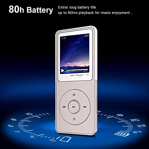 Player MP3, Player de música mp3 de Tengsen con radio FM, grabación, vista de foto, pantalla de 1.8 ", sonido sin pérdidas Hifi, reproducción de más de 30 horas, soporte de hasta 128 GB (blanco)