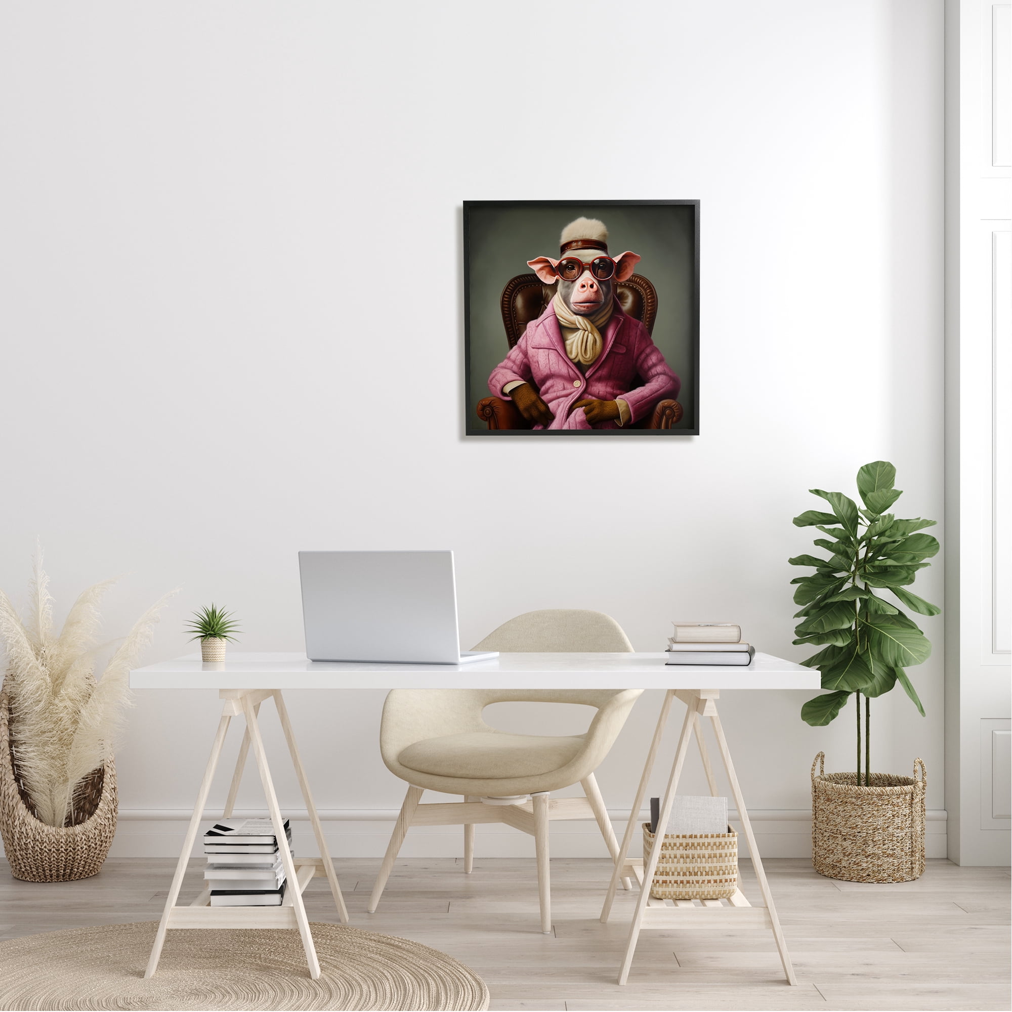 Stupell Industries Snazzy Animal Fashion Animals & Insects Painting Black Framed Art Print Wall Art, 24 x 24