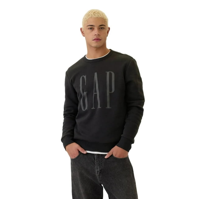 Sudadera GAP para hombre con logo, felpa, cuello redondo, negra, XS
