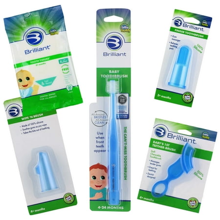 Brilliant Soft Infant Oral Care 5pc Gift Pack - Teeth Wipes Tissues & Toothbrushes, Blue