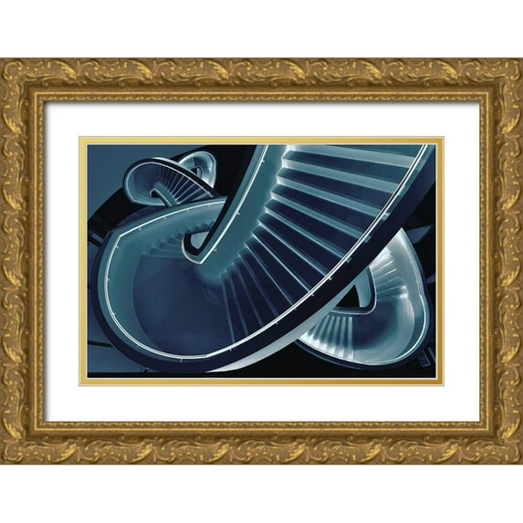 Van Maastricht, Henk 32x23 Gold Ornate Wood Framed with Double Matting Museum Art Print Titled - Blue stair