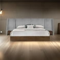 thumbnail image 6 of Nie Queen Bed- Gray Upholstered Wide Wall Headboard- Walnut Brown Wood, 6 of 6