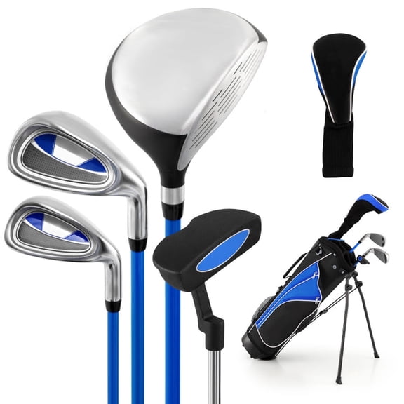 Airfind Children Golf Club Set for Ages 5 to 7 with 4 Lightweight Fiberglass Pieces and Portable Stand Bag, Blue