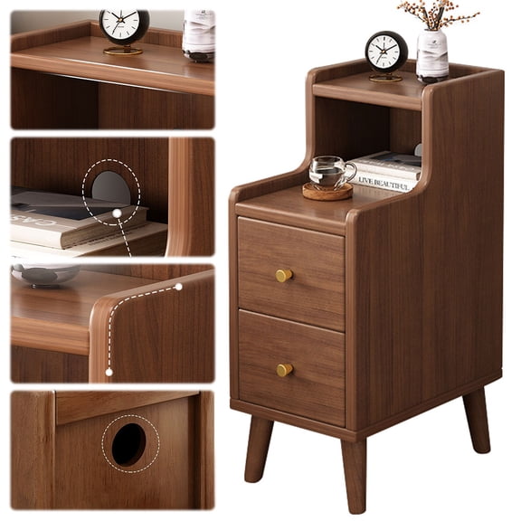 Msbyewd Wood Narrow Nightstand with 2 Drawers – Modern Bedside Cabinet for Small Bedrooms