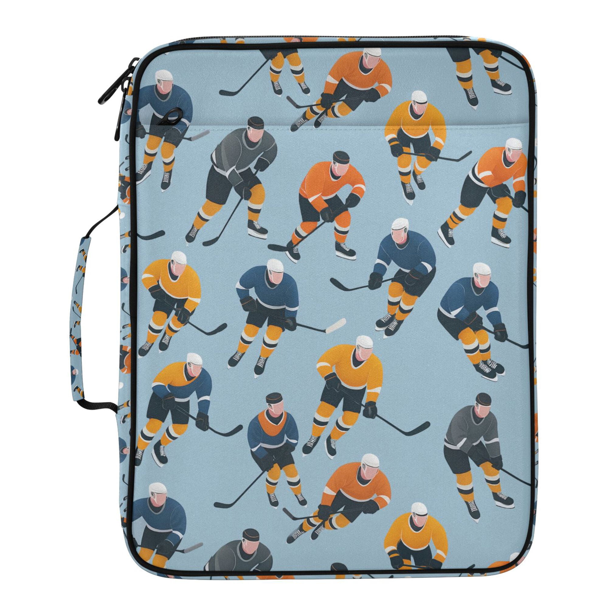 FORMRS Accordion File Folder A4 Size 7-Pocket Expanding Document Organizer Bag with 3 Ring Binder, Cartoon Hockey Pattern