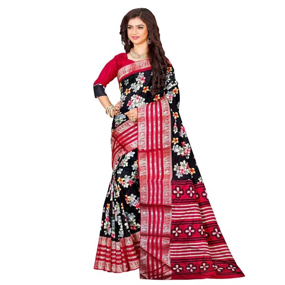 Ta la hi Collections Women's Saree,Dola Silk Saree, Indian Traditional Silk Saree for Women, Festival Saree, Wedding Gift Sari -Black Floral print
