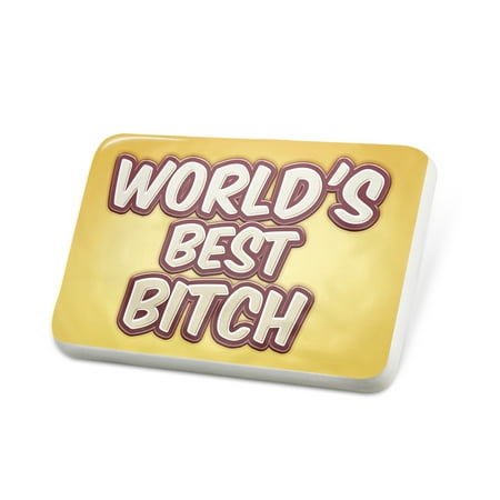 Porcelein Pin Worlds best Bitch, happy yellow Lapel Badge – (Best Bitch In The World)