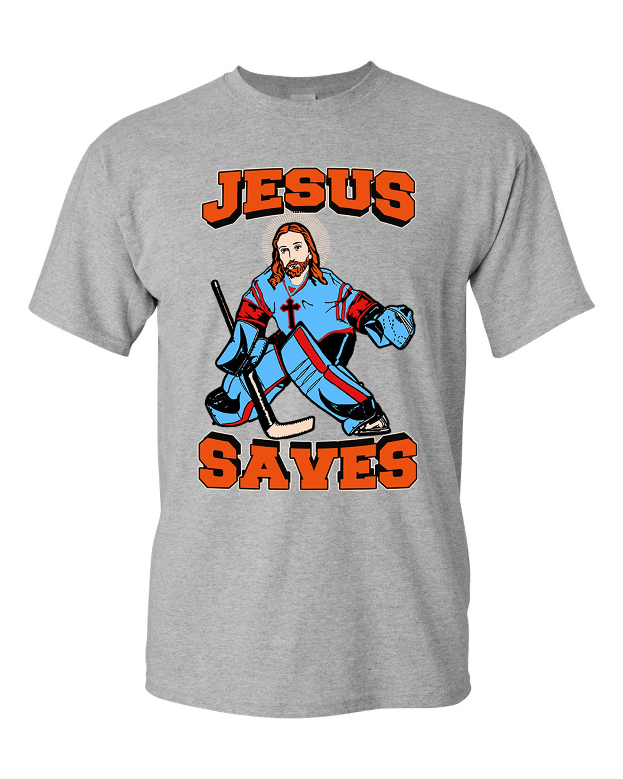 New Jesus Saves Hockey Jersey Puck Sports Funny DT Adult TShirt Tee