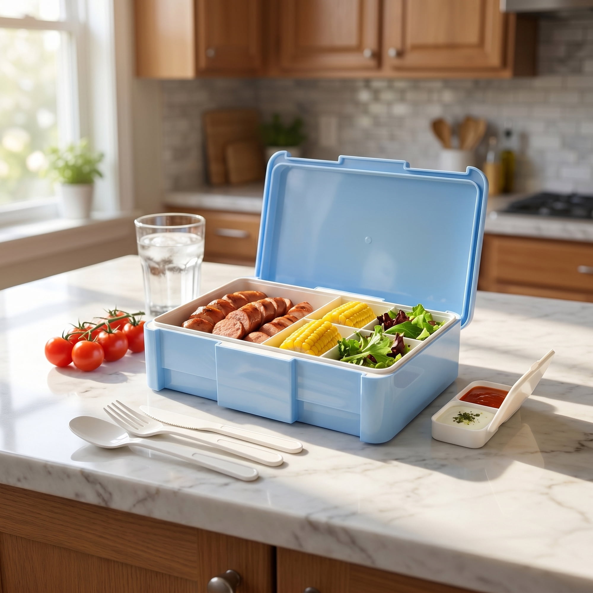Unique Bargains 1450ml Leak-Proof Meal Prep Container Lunch Bento Box Blue