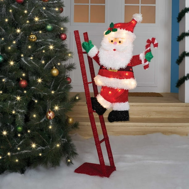 Holiday Time LightUp Santa Climbing a Ladder, 48”