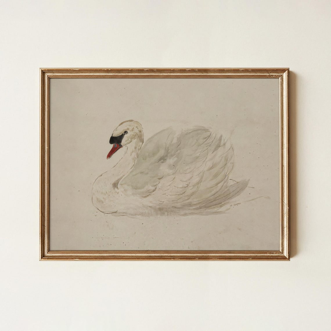 White Swan Watercolor Wall Art Print, Neutral Farmhouse Bird Decor