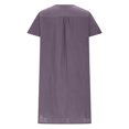 thumbnail image 6 of Xunlbb Women's Dresses Fashion Loose V-Neck Summer Solid Short Sleeve Cotton And Linen Dress Fit for Boho Necklace Casual Outfit Vacation Beach Sundress Plus Size, 6 of 7