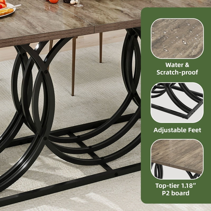 Uforic 63" Dining Table for 4-6 People, Modren Kitchen Table with Metal Leg , Rectangular Dinner Table, Gray