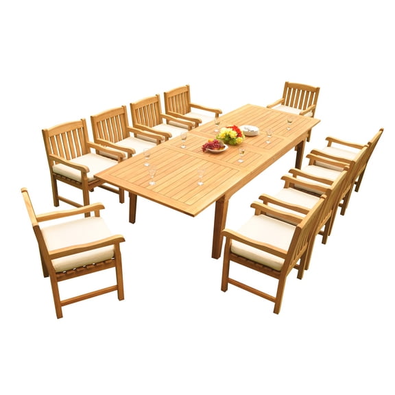 Grade-A Teak Dining Set: 10 Seater 11 Pc: 122" Caranas Rectangle Table And 10 Devon Arm Chairs Outdoor Patio WholesaleTeak #51DV2911