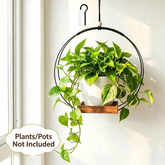 Boho Hanging Planters Indoor, Modern Macrame with Solid Wood Base for Balcony, Home Office Wall Decor (No Pot Included)