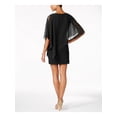 thumbnail image 2 of X BY XSCAPE Womens Black Stretch Beaded Sheer Asymmetrical Slitted Capelet Flutter Sleeve Boat Neck Short Party Sheath Dress Petites 8P, 2 of 3