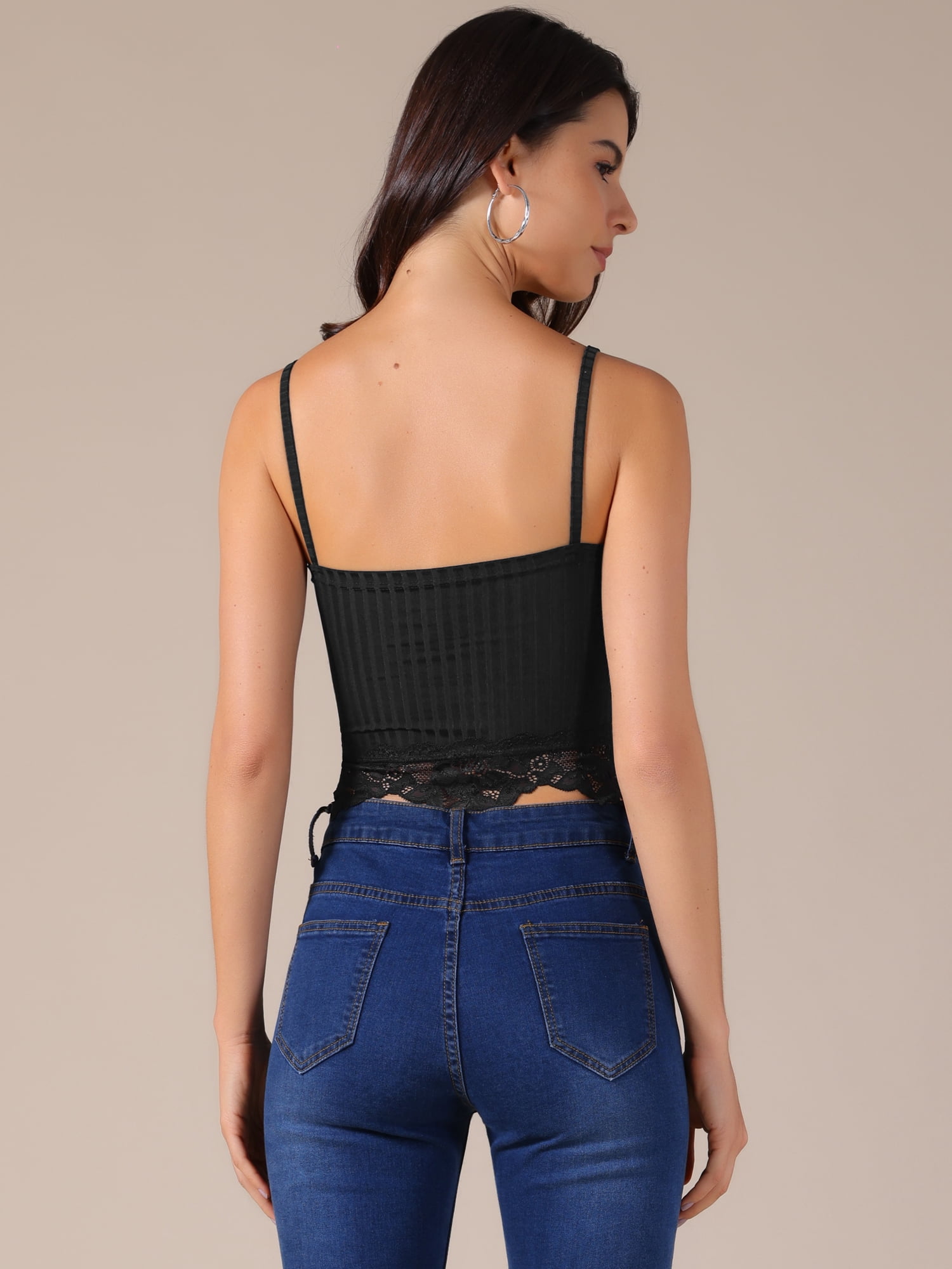 DARING DIVA Women's Lace Crop Lace Bralettes Y2k Patchwork Tank Top L Black