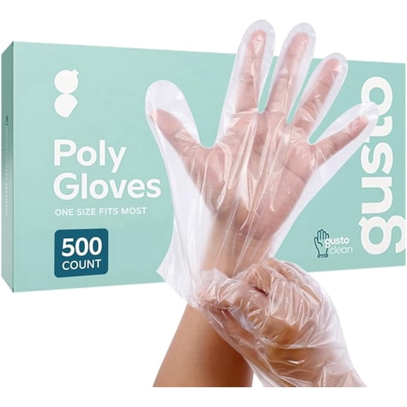 GUSTO Poly Plastic Gloves Disposable Latex Free Food Prep Gloves, 500-Pack