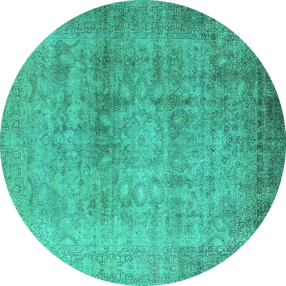 Ahgly Company Indoor Round Oriental Turquoise Blue Industrial Area Rugs, 6' Round