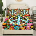 thumbnail image 2 of Erosebridal Hippie Peace Sign Fitted Sheet Set Queen,Floral Flower Fitted Sheet Queen,Teens Bedroom Decor,Ultra Soft,3pcs(No Top Sheet), 2 of 6