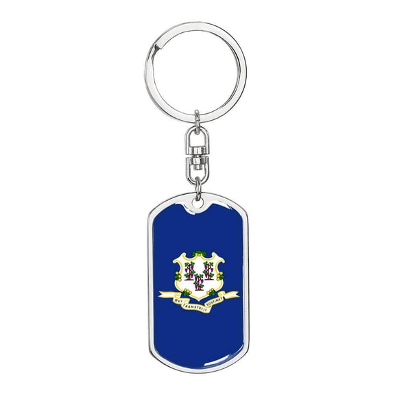 Connecticut State Flag Keychain Dog Tag Stainless Steel or 18k Gold