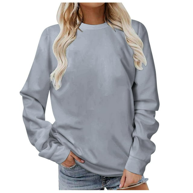 HNMKIU Chandails en Molleton pour Femmes Chandail en Molleton Uni Surdimensionné Col Rond Manches Longues Chandail