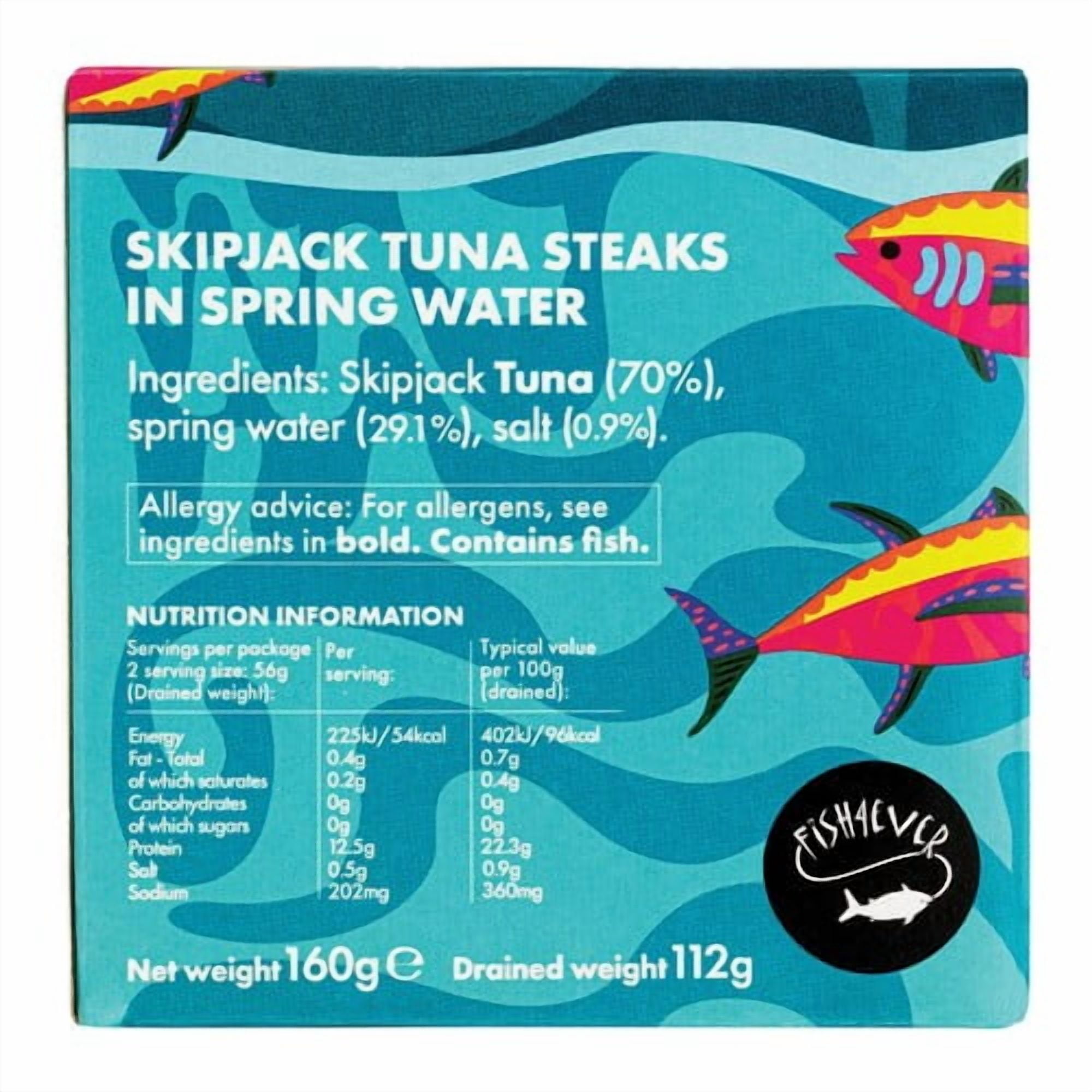 Fish 4 Ever Azores Skipjack Tuna Steaks in Spring Water 160g, British Import (Pack of 3)