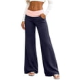 thumbnail image 3 of cocolona Womens Patchwork Casual Yoga Pants Elastic Waist Straight Wide Leg Workout Lounge Pants with Pockets, 3 of 4