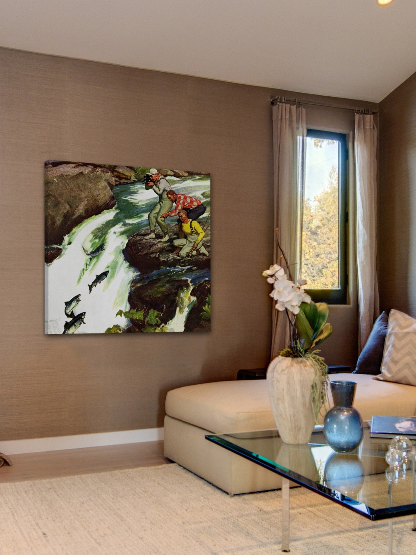 "Salmon Upstream" Painting Print on Wrapped Canvas