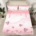 thumbnail image 2 of Homewish Love Heart Diamond Twin Sheet Sets for Girls, Pink Sequin Print Twin Fitted Sheet, Romantic Anniversary Flat Sheet, Microfiber Bedroom Decor, 3-Piece, 2 of 7