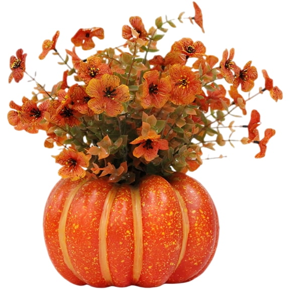 Artificial Pumpkin Fall Décor with Faux Flowers and Foliage, Realistic Autumn Table Centerpieces for Halloween Home Decoration, Thanksgiving and Harvest Festival Indoor Outdoor Party