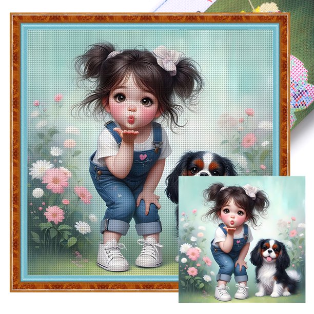 Kit Punto Cruz para Niña Bordado Con Hilo Algodón Ecológico 11CT Arte 40x40cm