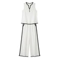 thumbnail image 6 of Cagogo Women's 2 Piece Sleeveless V Neck T-Shirt Wide Leg Pants Set Casual Boho Vacation Outfit Loose Summer Travel Matching Lounge Suits Tracksuit Clothes, White S, 6 of 6