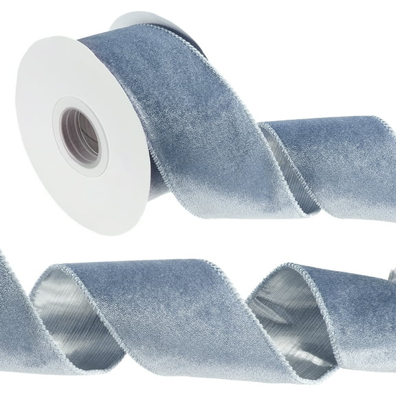 Uxcell Velvet Wired Ribbon, Metallic Crushed Velvet Christmas Ribbon Single Faced Gift Wrapping Binding Dusty Blue