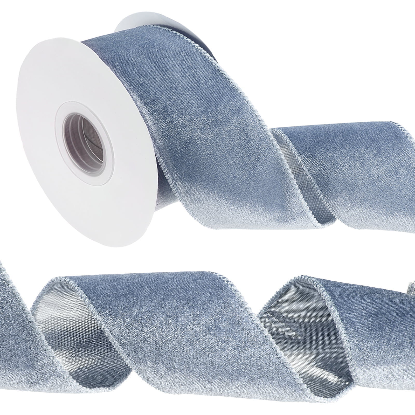Uxcell Velvet Wired Ribbon, Metallic Crushed Velvet Christmas Ribbon Single Faced Gift Wrapping Binding Dusty Blue