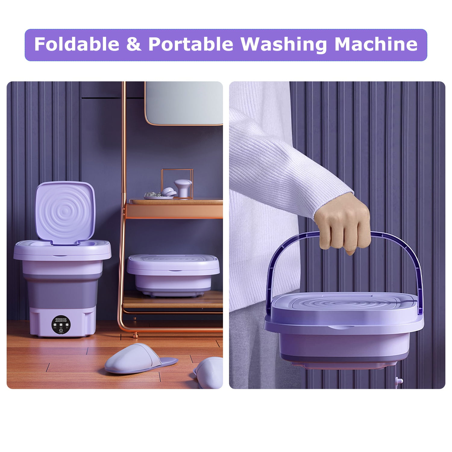 Portable Small Washing Machine, Teqhome 8L Capacity Foldable Mini Laundry Machine with Detachable Drain Basket 3 Modes, for Baby Clothes, Underwear or Small Clothes, Dorm, Camping, RV Travel Green