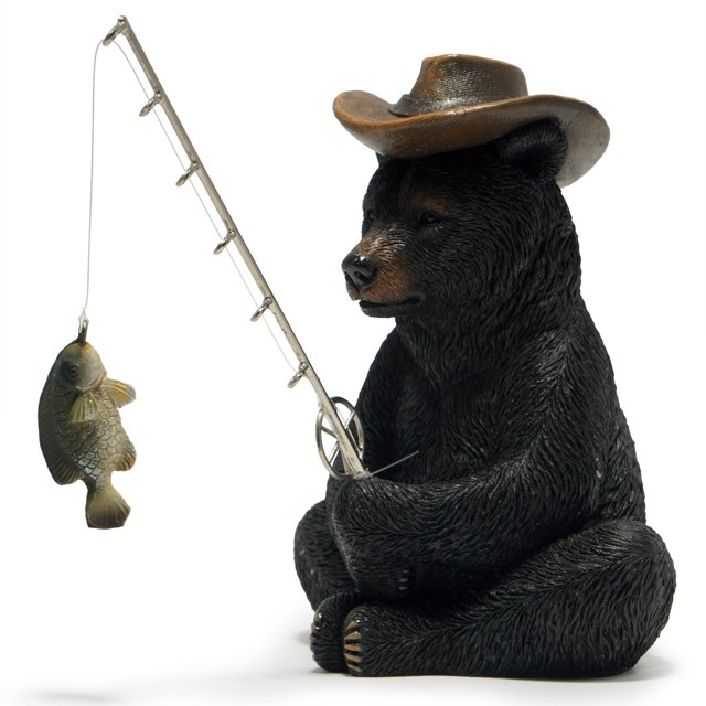 Figura decorativa Hodao de resina con oso negro pescando, 11 x 9 x 15 cm