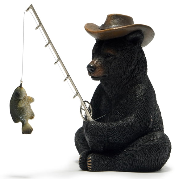 Figura decorativa Hodao de resina con oso negro pescando, 11 x 9 x 15 cm
