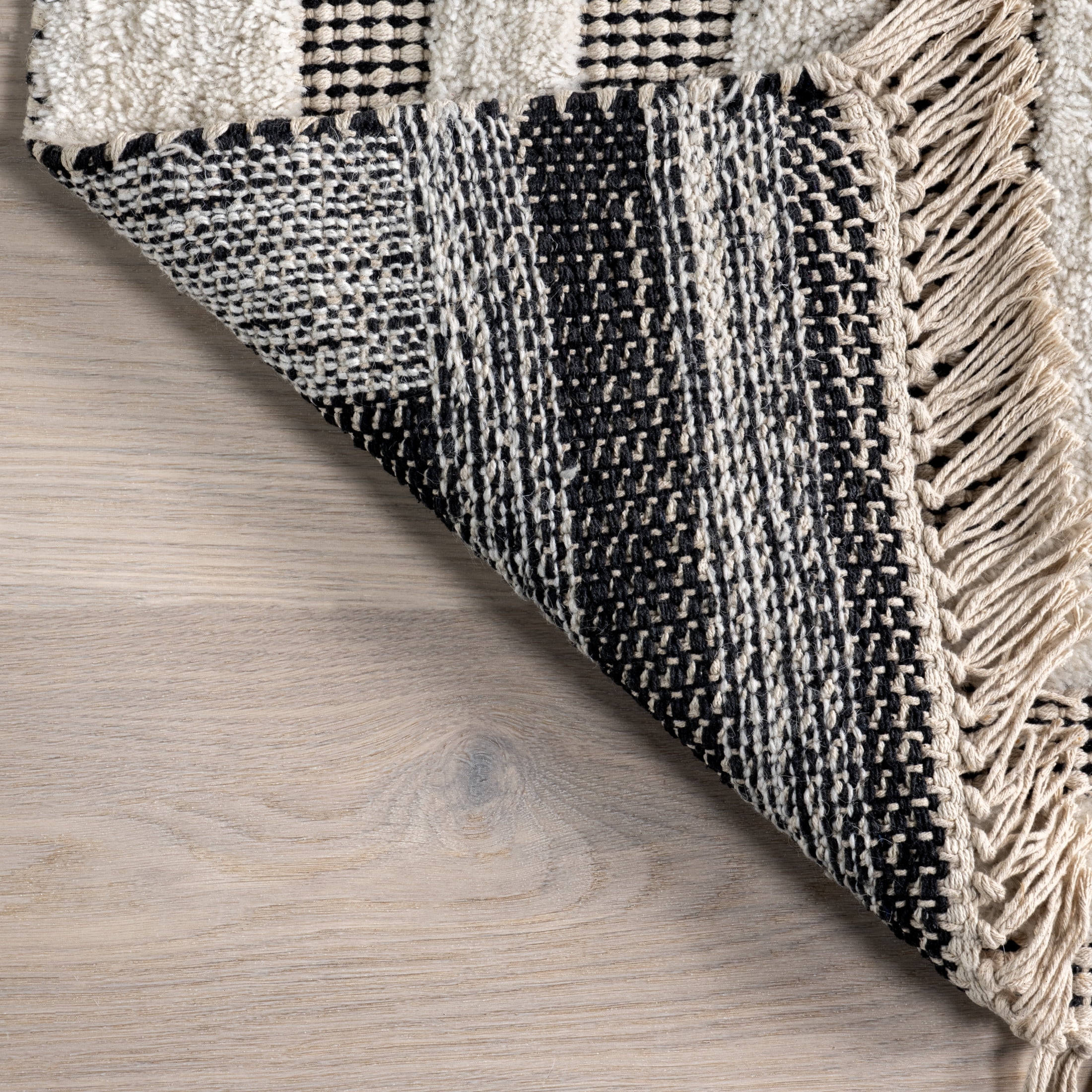 Rugs USA Merrick Tasseled Cotton and Wool Area Rug, 2' 6" x 8', Runner, Merrick Black