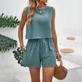 thumbnail image 2 of UVEASISHA Boho Summer Outfits for Women 2 Piece Cotton Linen Sets Sleeveless Cropped Tank Tops and Wide Leg Shorts Set Blue L, 2 of 6