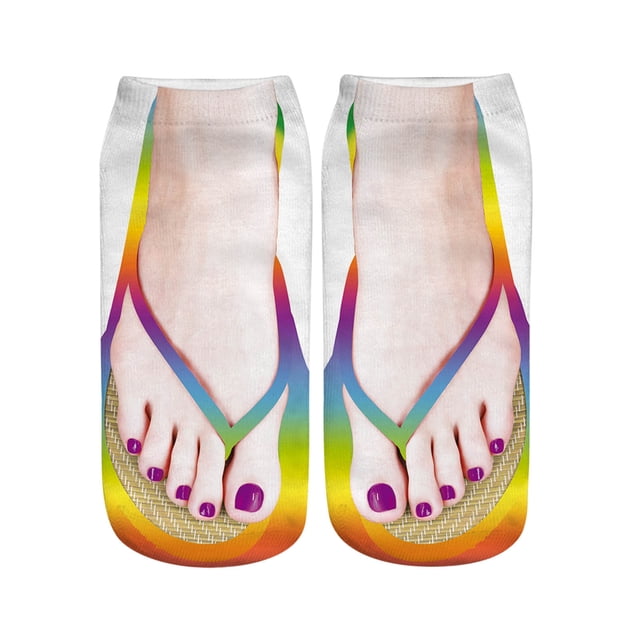 3D Pattern Manicure Print Socks Flip Flop Funny Hidden Running Socks Women Personalized Low Cut Ankle