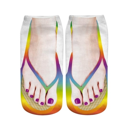 

3D Pattern Manicure Print Socks Flip Flop Funny Hidden Running Socks Women Personalized Low Cut Ankle