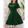 thumbnail image 4 of Vestido Elegante De Talla Grande, Vestido De Fiesta Acampanado Con Cuello Redondo Y Mangas Con Volantes Lisos Y Lisos Para Mujer Con Bolsillos, 4 of 4