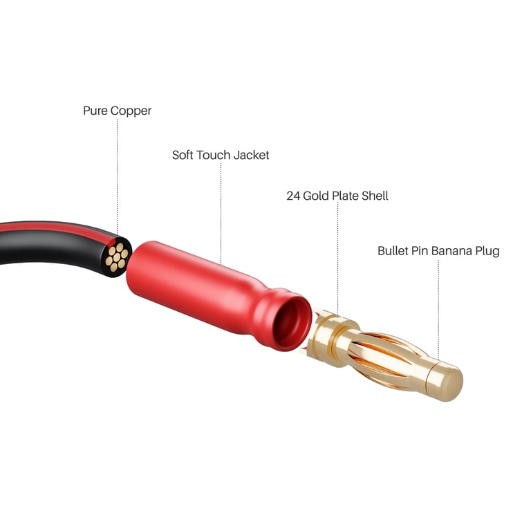 WORLDS BEST CABLES 8 AWG Speaker Jumper Cables - 8 Inch HiFi Audiophile Cables With Gold Spade Plugs (4 Units)