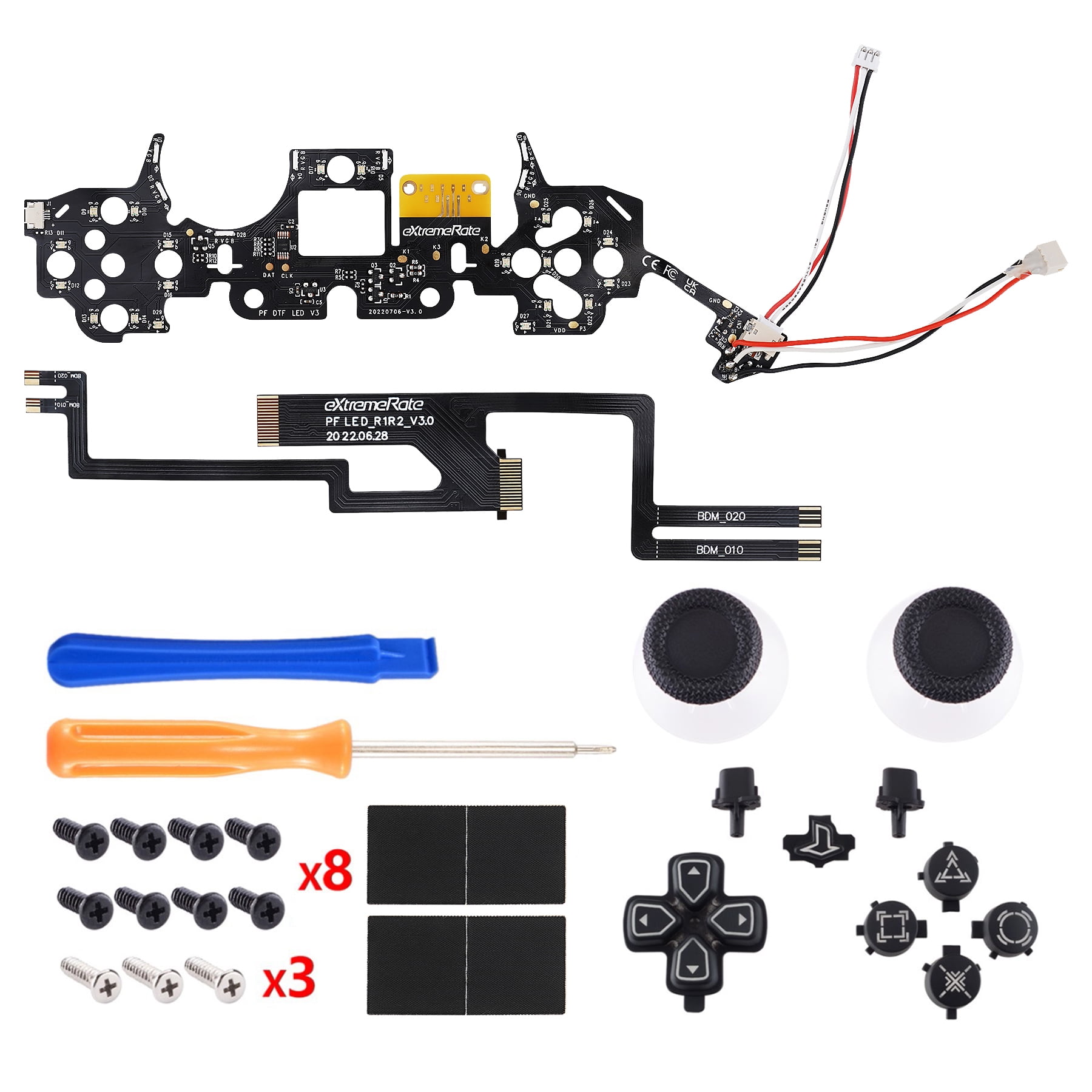 eXtremeRate Multi-Colors Luminated D-pad Thumbstick Option Face Buttons Black Classical Symbols Buttons LED Kit for PS5 Controller
