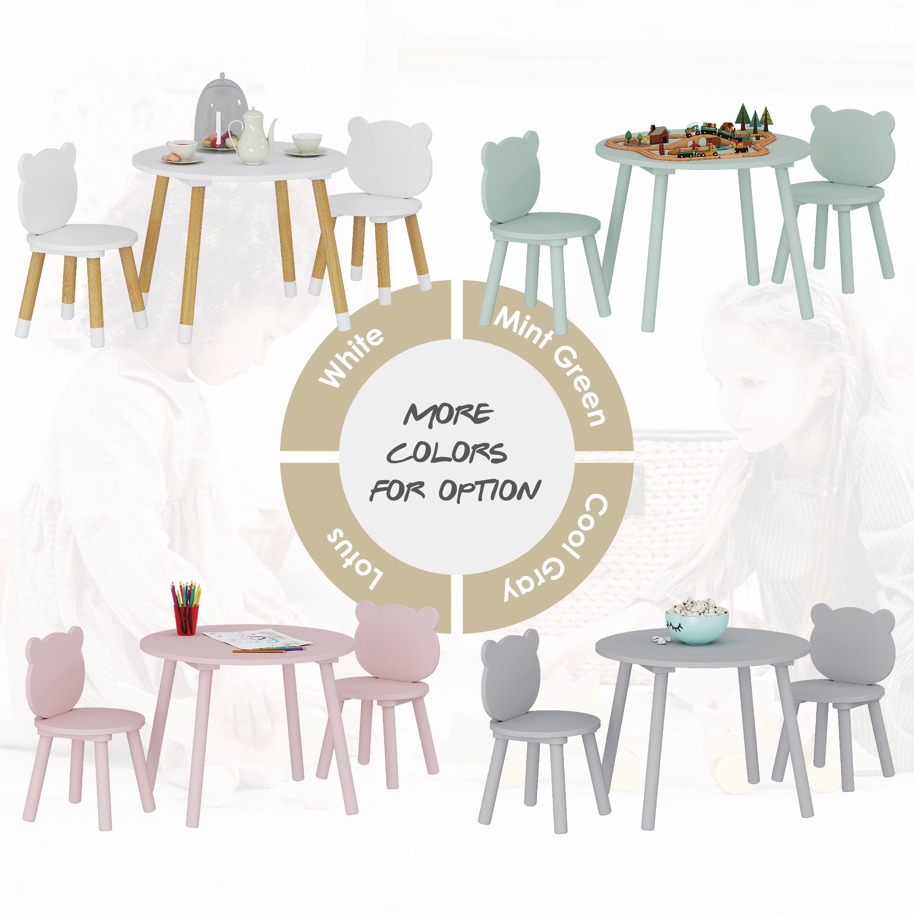 UTEX 3-Piece Multifunction Kids Round Table and Chair Set, White